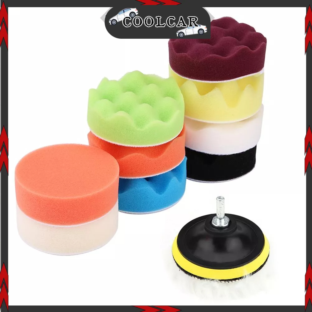 CoolCar Bộ dụng cụ đánh bóng bọt biển 12 chiếc 3 inch cho máy xe hơi có bộ chuyển đổi