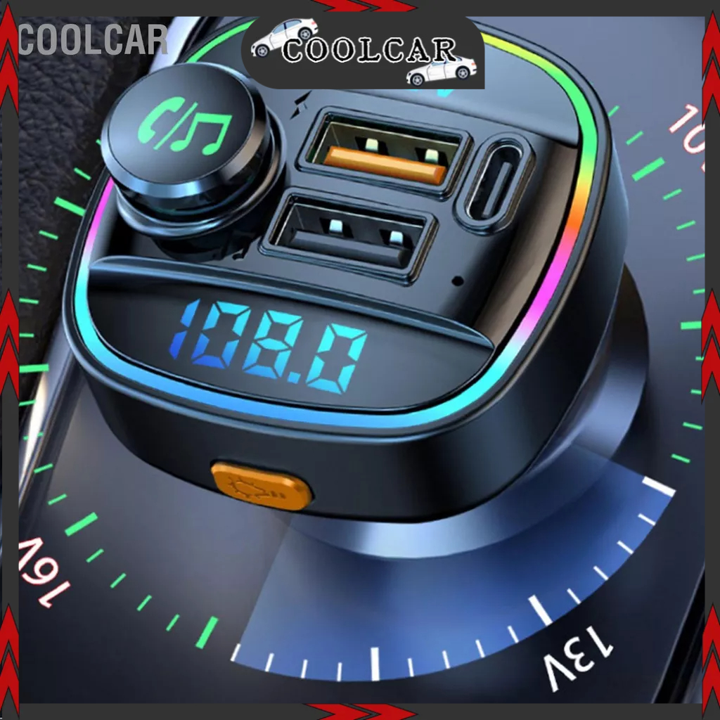 Tẩu Sạc Hai Cổng USB Bluetooth 5.0 - Máy Phát FM Bluetooth Dual USB Sạc Xe Hơi 7 Màu Âm Thanh Nổi Hiệu Suất Cao Đa Năng Phù Hợp Với Ô Tô - CoolCar