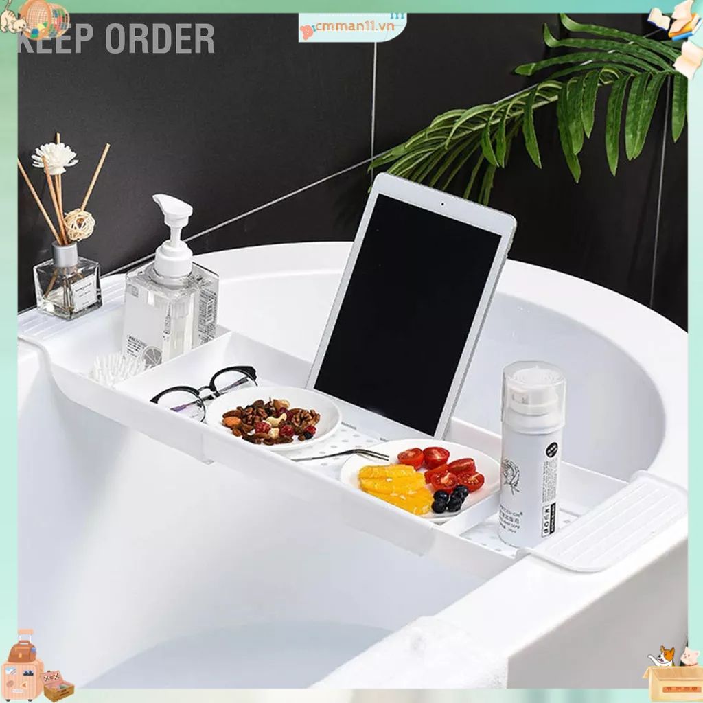 Keep order Khay bồn tắm Vị trí ổn định Chất liệu nhựa có thể mở rộng Thiết kế thoát nước Bồn Caddy Bàn cho phòng
