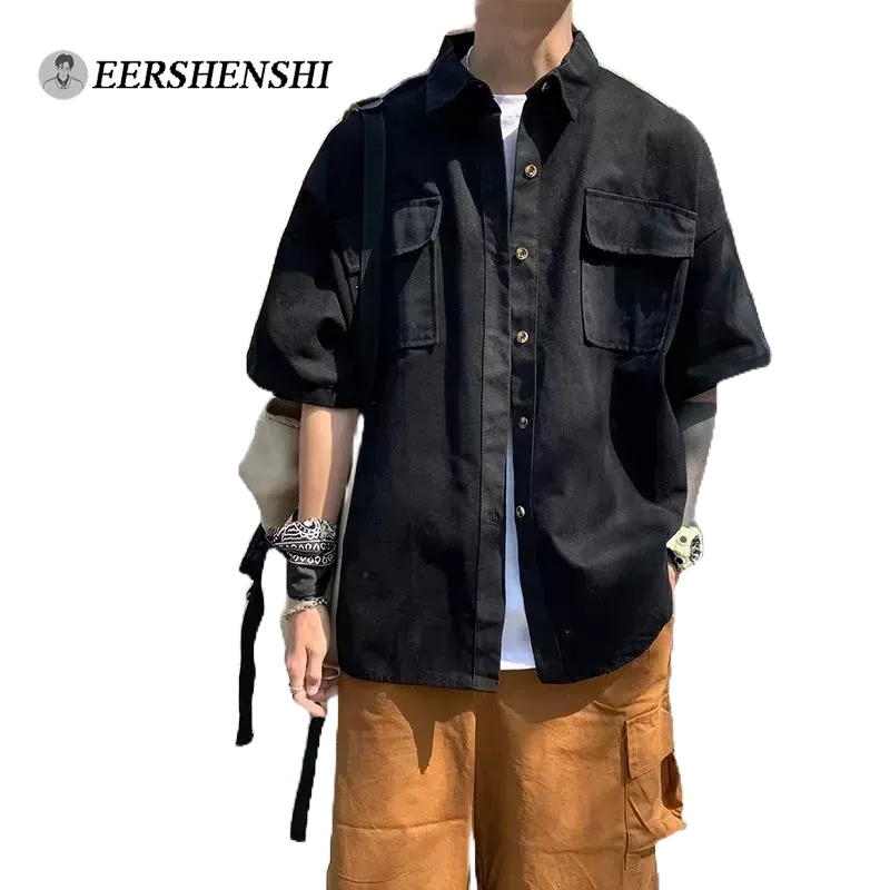 EERSHENSHI Áo Choàng Vải Thời Trang Dạo Phố Năng Động|Áo Sơ Mi Nam Ngắn Tay Dáng Rộng Phong Cách Nhật Bản