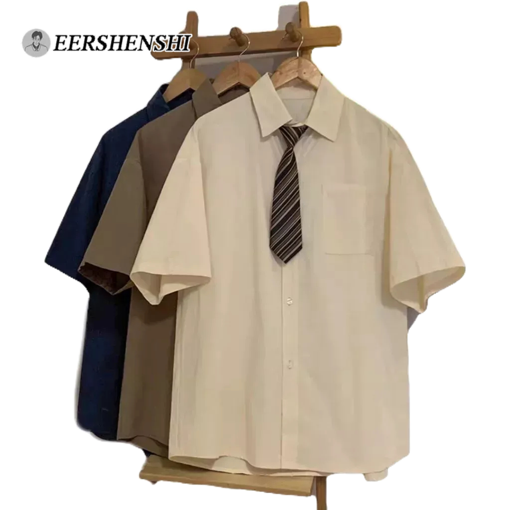 Áo sơ mi kaki EERSHENSHI tay lửng cổ đứng dáng rộng thời trang cho nam