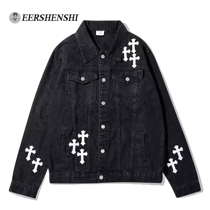 Áo Khoác denim Dáng Rộng Cài Một Hàng Nút In Họa Tiết Thời Trang Cao Cấp Phong Cách Hàn Quốc Cho Nam