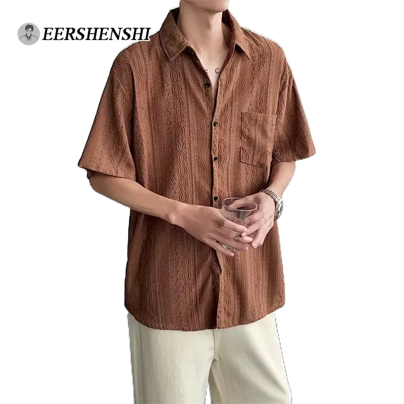 EERSHENSHI Áo Sơ Mi Nam Ngắn Tay Họa Tiết retro Phong Cách Nhật Bản Thời Trang