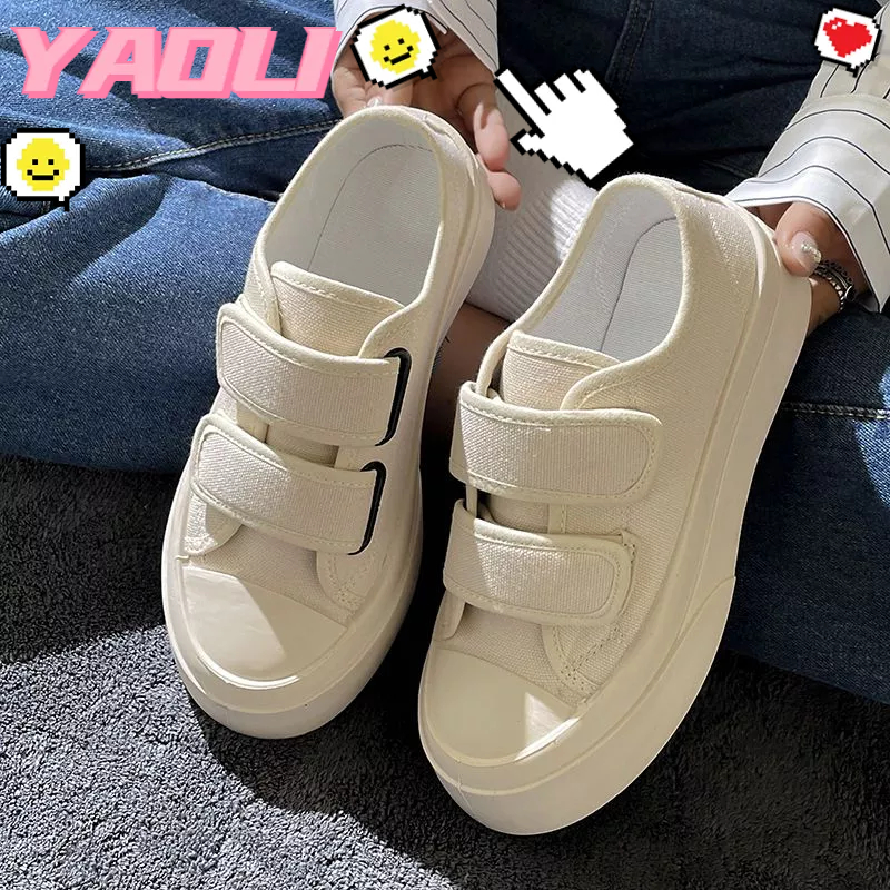 YAOLI Giày Vải canvas Đế Dày Đầu To Quai Dán Kiểu Nhật Bản Dễ Phối Đồ