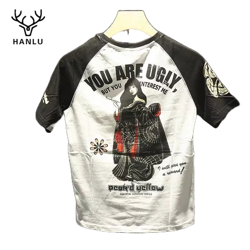 HANLU Áo Thun cotton Ngắn Tay In Họa Tiết Thời Trang Xu Hướng Nhật Bản Cho Nam
