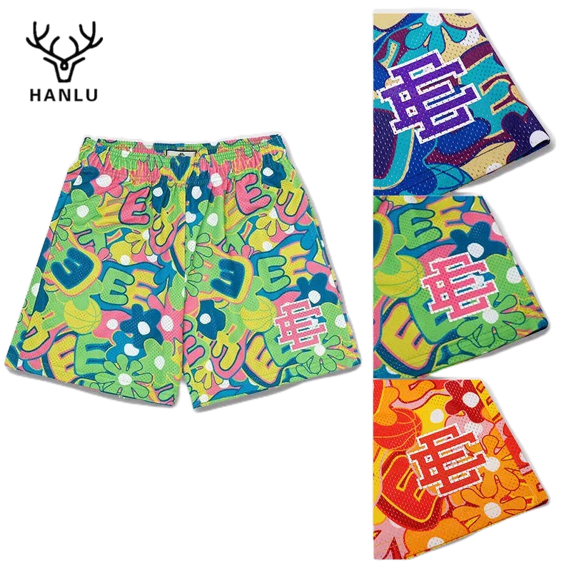 Quần short thể thao HANLU phối lưới mỏng khô thoáng nhanh phong cách đường phố cho nam