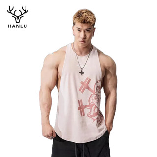 Áo thun thể thao HANLU không tay vải cotton siêu nhẹ co giãn tốt in họa tiết cá tính cho nam