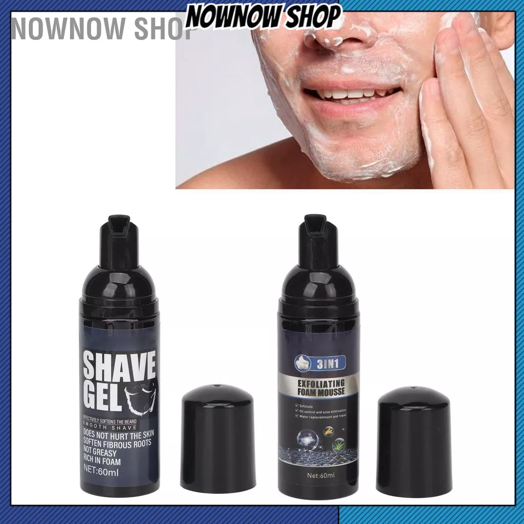 NOWNOW SHOP Bộ sản phẩm chăm sóc da mặt 2 chiếc cho nam Kem tẩy tế bào chết Mousse và kem làm sạch râu dành Chăm