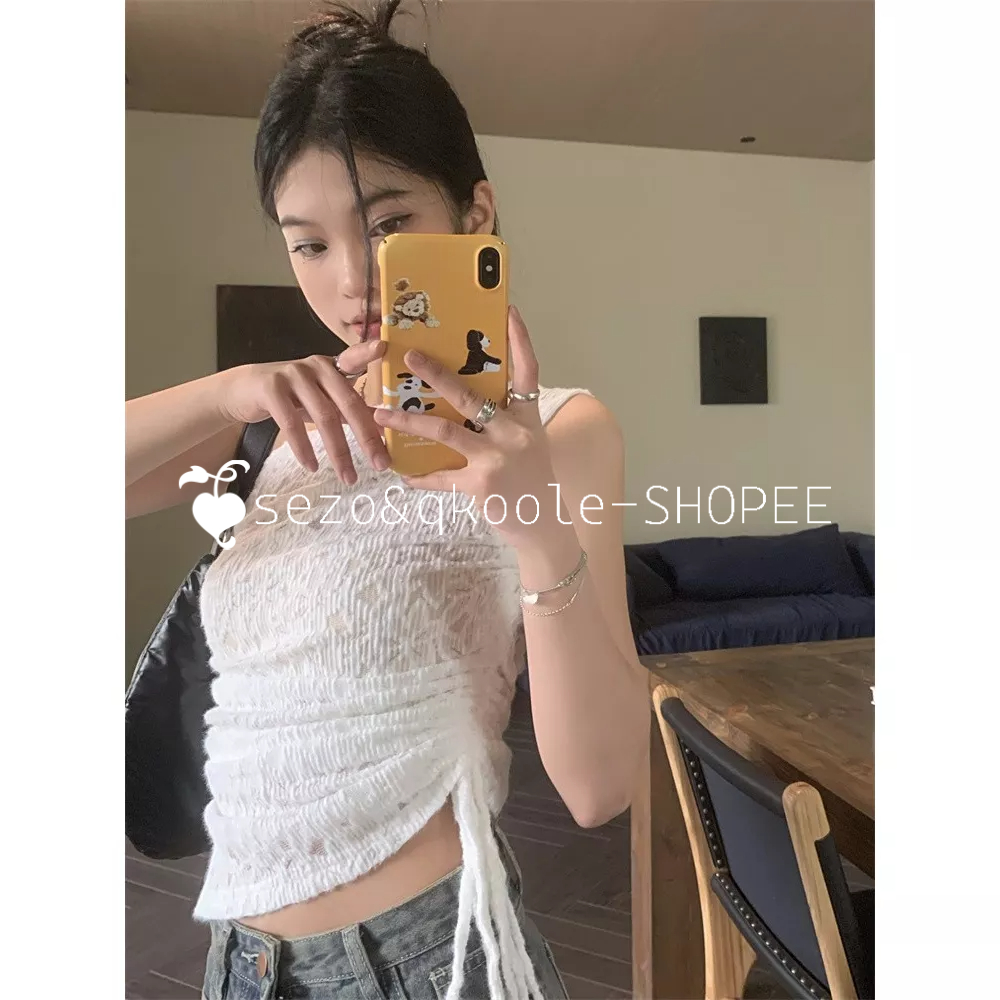 QKOOLE Mới Áo Croptop Trễ Vai Phối Ren Màu Trơn Thời Trang Quyến Rũ Cho Nữ