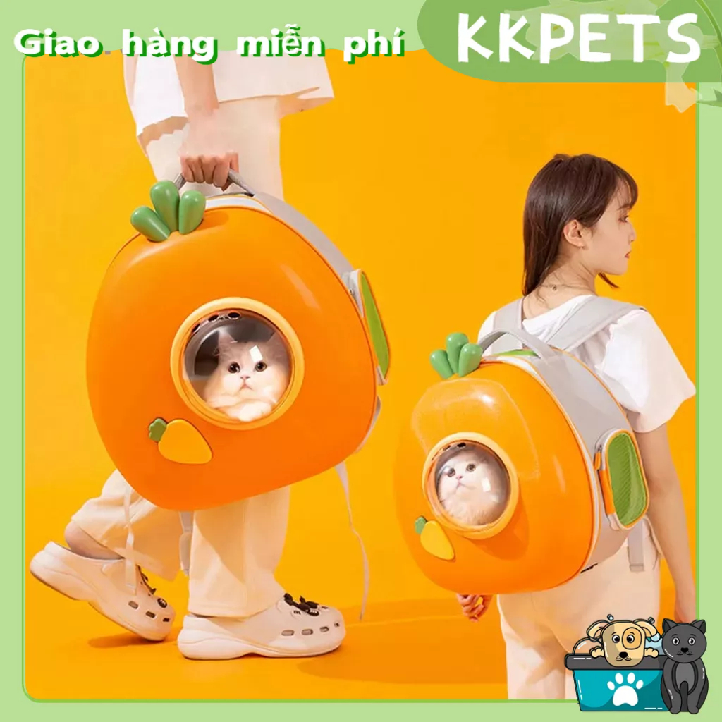 Balô Mèo Phi Hành Gia Mùa Hè Thoáng Khí, Balo Chó Mèo Nắp Trong Suốt Hình Cà Rốt- Túi vận chuyển cho chó mèo KKPETS