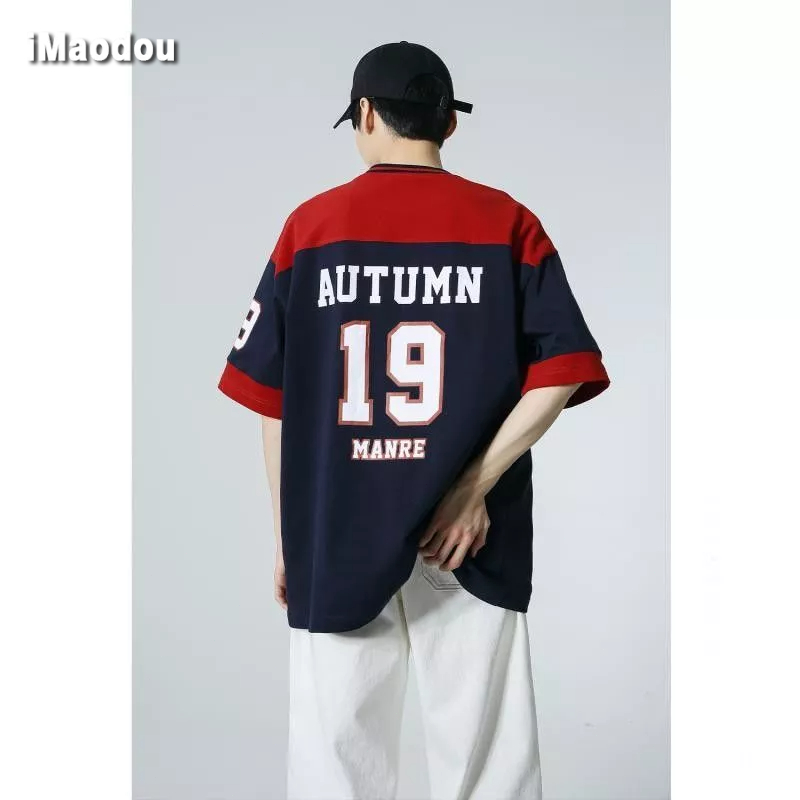 Áo Thun Tay Ngắn Dáng Rộng Màu Sắc Tương Phản Thời Trang Mùa Hè Cho Nam