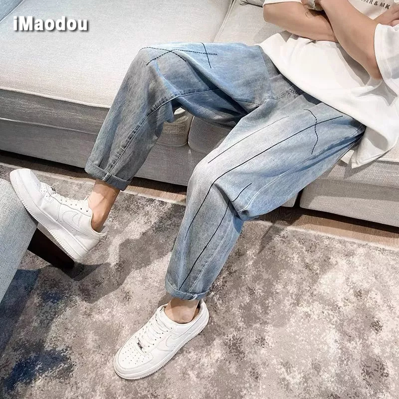 Quần Jeans Dài Ống Rộng Phong Cách Hong Kong Thời Trang Mùa Hè Cho Nam