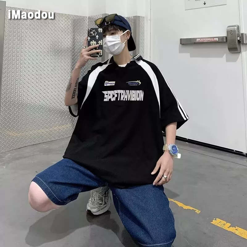 Áo Thun Polo Ngắn Tay Màu Sắc Tương Phản Phong Cách Đường Phố Mỹ Thời Trang Mùa Hè Cho Nam Và Nữ