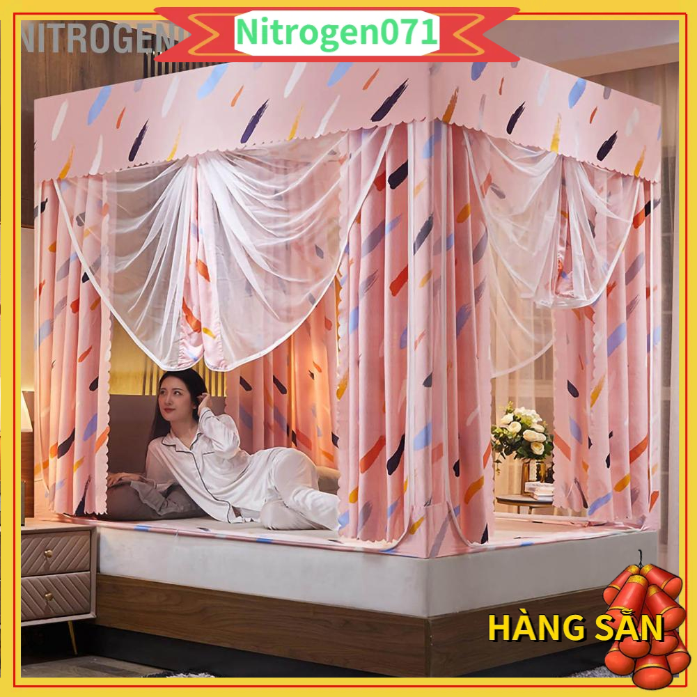 màn đặt giường (kèm rèm) - Màn lưới chống muỗi - Bốn góc sau màn cửa tán trong giường với lưới chống muỗi hình chữ U Dây kéo nhẹ 3 Giá đỡ bằng thép không gỉ - Nitrogen071