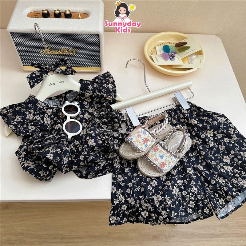 Cô gái phù hợp, chiffon chất liệu mùa hè hoa nhỏ cô gái bay tay áo búp bê+quần short hai mảnh bộ
