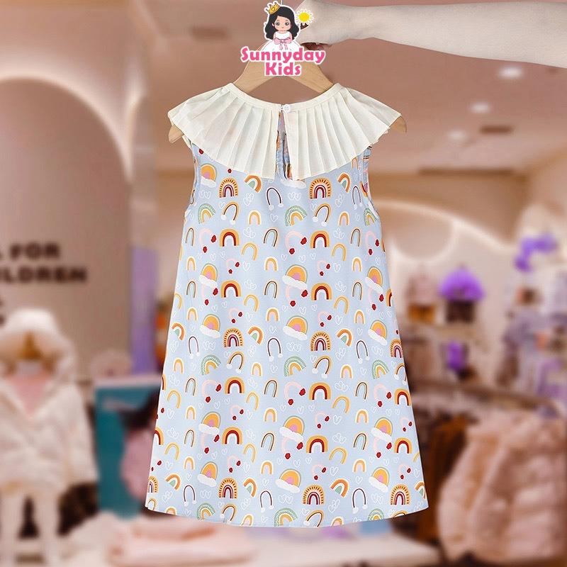 cô gái ăn mặc mùa hè cầu vồng in phim hoạt hình kem cổ áo vest váy