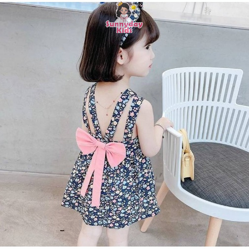Đầm Hai Dây Thắt Nơ Thời Trang Mùa Hè Hàn Quốc Cho Bé Gái