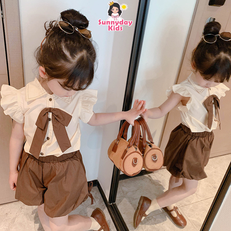 Set Áo Thun Tay Ngắn Kèm Quần Ngắn Dễ Thương Cho Bé Gái 1-6 Tuổi