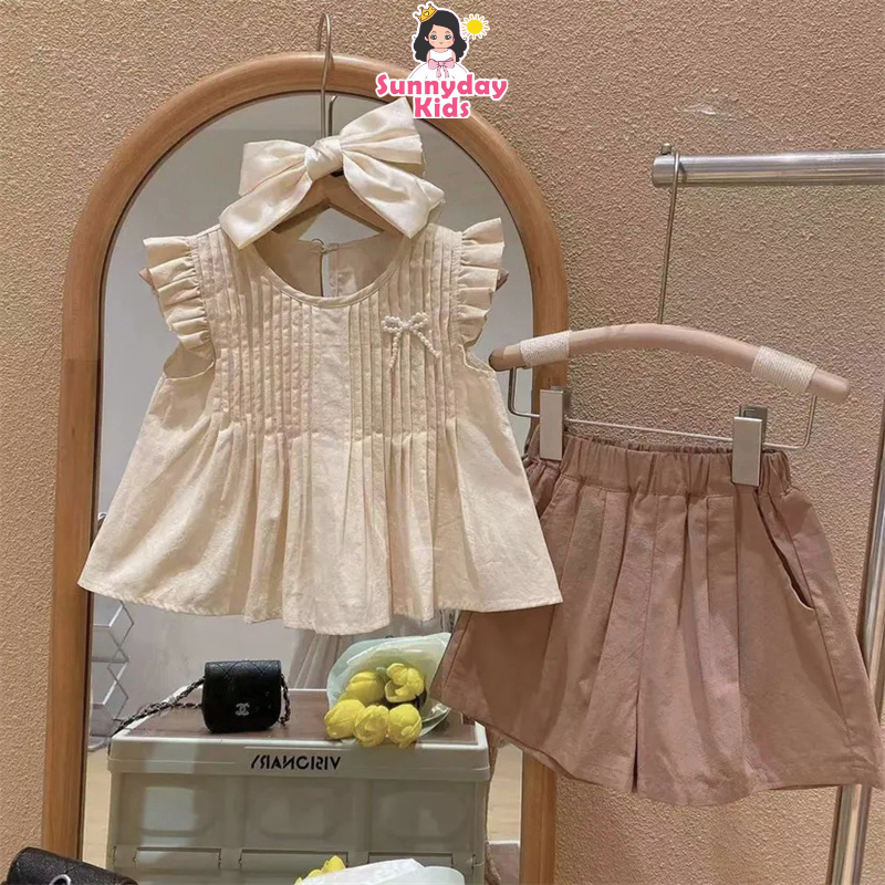 Set Đồ Mùa Hè 2 Món Gồm Áo Tay Cộc + Quần Ngắn Dễ Thương Cho Bé Gái