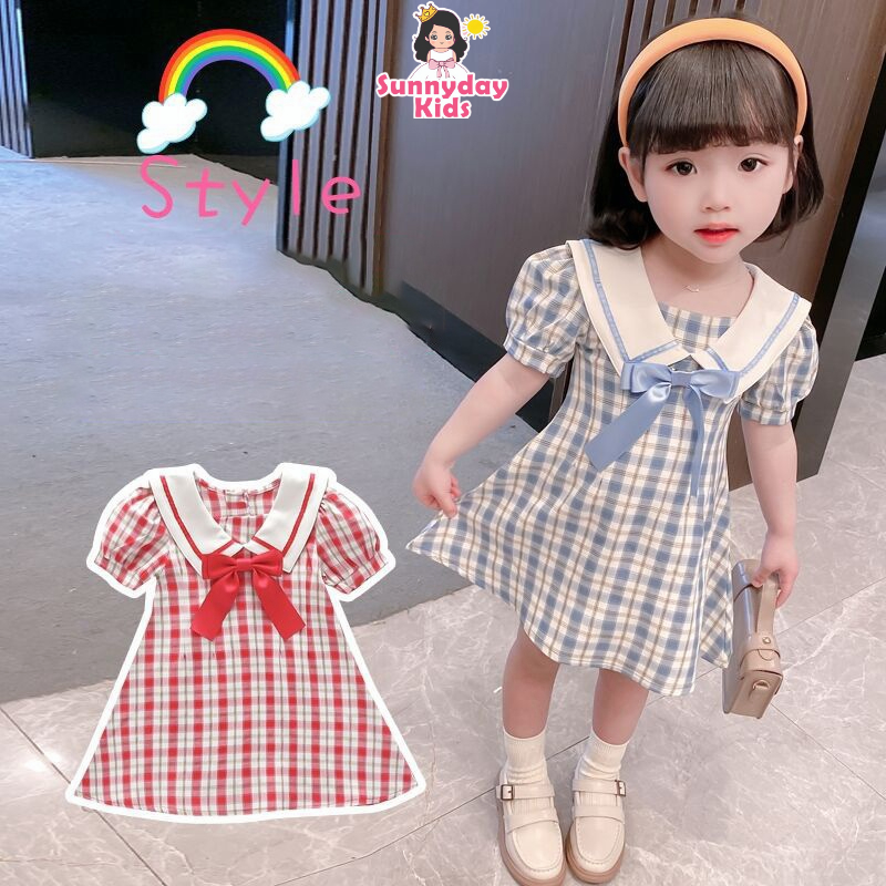 Đầm Công Chúa Cổ Búp Bê Tay Phồng Họa Tiết Kẻ Sọc Thời Trang Mùa Hè Mới Cho Bé Gái