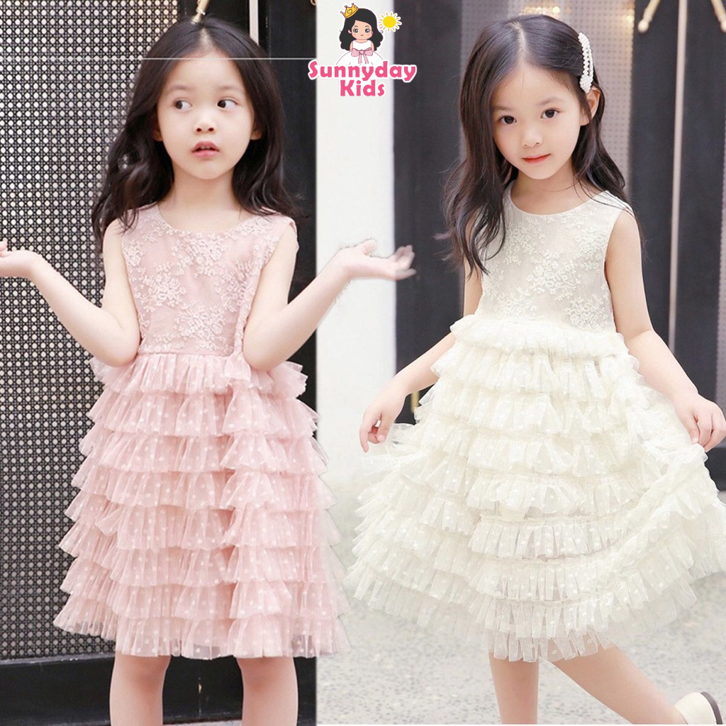 Đầm Công Chúa Phối Ren Lưới Thêu Hoa Xinh Xắn Thời Trang Mùa Hè Cho Bé Gái Thích hợp cho bé gái 2-6 tuổi