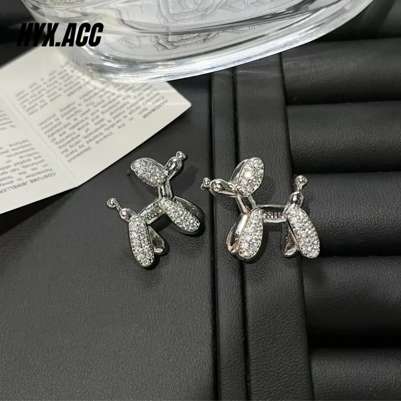Bông tai nữ dễ thương Hoa tai chó con Zircon sáng bóng