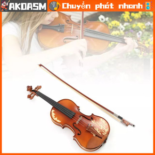 Đàn violin dành cho người mới học, đàn violin size 4/4, bộ vĩ cầm gỗ chạm khắc hoa có cung/dây/nhựa thông/lau/cầu/hộp 4/4 av‑608 akoasm