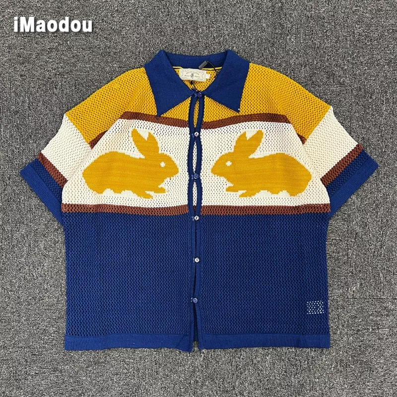 Áo Thun POLO Dệt Kim Tay Ngắn Dáng Rộng Cao Cấp Phong Cách vintage Mỹ Thập Niên 90