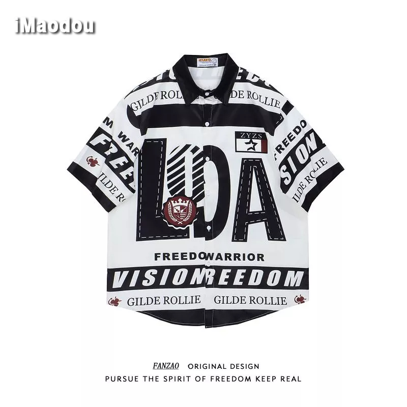 Áo Sơ Mi Tay Ngắn In Chữ Phong Cách Hip Hop Đường Phố Âu Mỹ Cá Tính Cho Nam