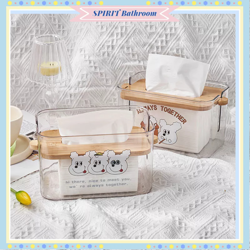 SPIRIT Bathroom Hộp đựng giấy ăn hình trong suốt nắp gỗ nhỏ gọn, dễ thương