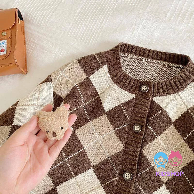 Áo Sweater Dệt Kim Kẻ Sọc Ca Rô Thời Trang Mùa Thu Cho Bé 1-7 Tuổi