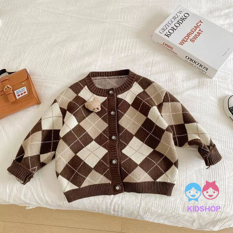 Áo Sweater Dệt Kim Kẻ Sọc Ca Rô Thời Trang Mùa Thu Cho Bé 1-7 Tuổi