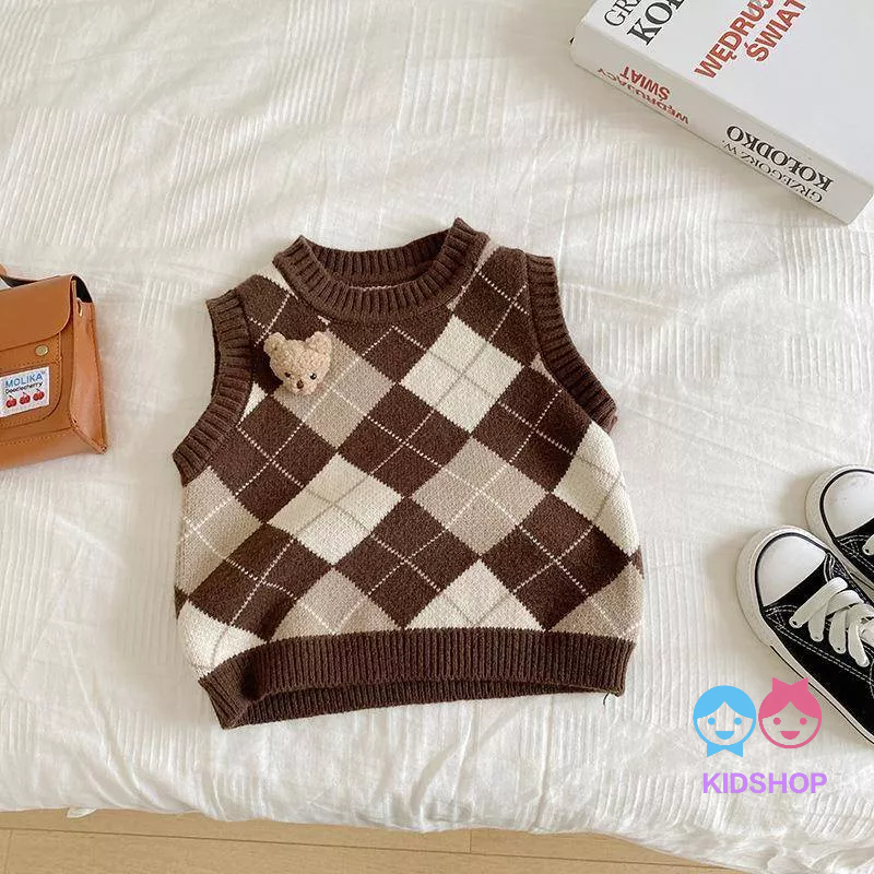 Áo Sweater Dệt Kim Kẻ Sọc Ca Rô Thời Trang Mùa Thu Cho Bé 1-7 Tuổi