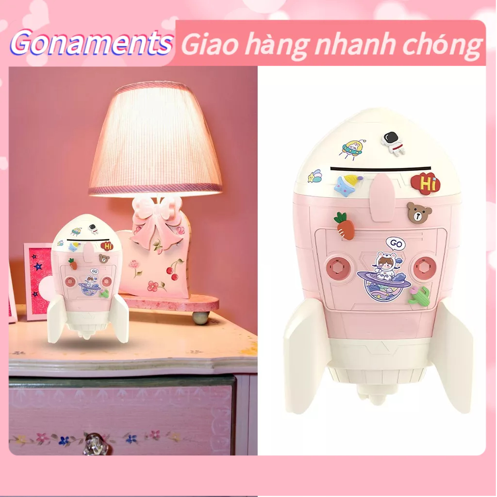 Gonaments Tên Lửa Hình Con Heo Đất Dễ Thương 2 Chiều Khóa Phím Nhựa DIY Có Thể Chủ Đề Không Gian Hộp Tiết Kiệm Tiền Cho Trẻ Em