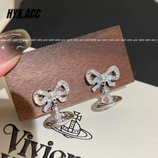 Bông tai nữ Bông tai hành tinh màu tím Bông tai nơ kim cương lấp lánh Bông tai ngọt ngào