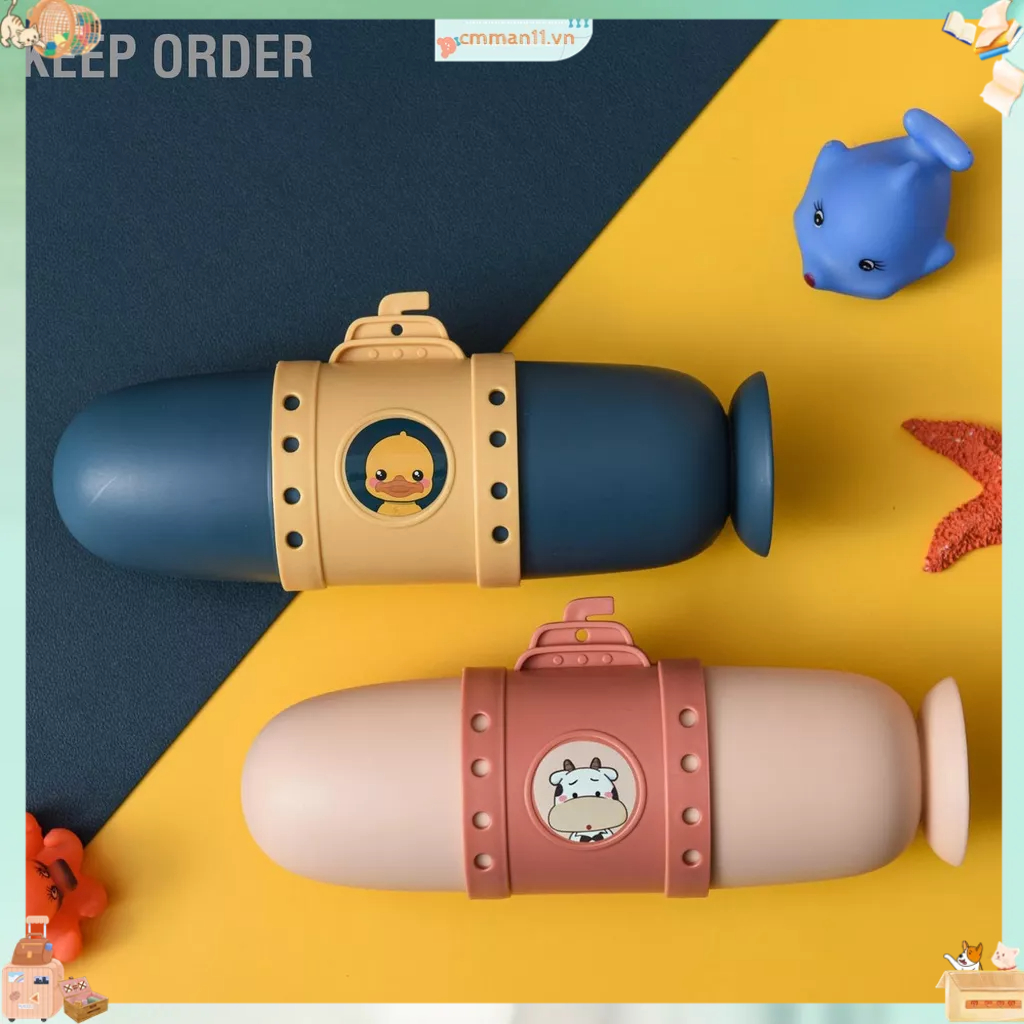 Keep order Hộp đựng bàn chải đánh răng du lịch Cốc hoạt hình di động cho các chuyến công tác Trường học cắm trại
