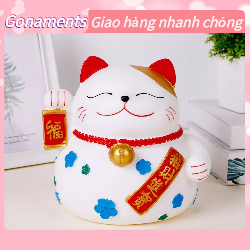 Ống Heo Đất Tiết Kiệm Hình Mèo Thần Tài May Mắn Dễ Thương Chống rơi Trang Trí Nhà Cửa Gonaments O.