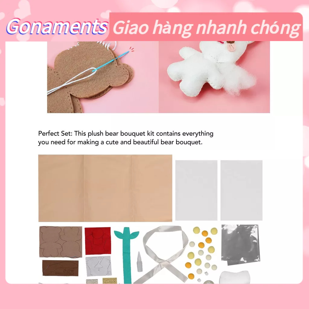 Gonaments Gấu Bó Hoa DIY Bộ Bông PP Mềm Mại Thân Thiện Với Môi Trường Vải Màu Sắc Sống Động Sang Trọng Cho Trẻ Em Tự Làm Thủ Công Mỹ Nghệ