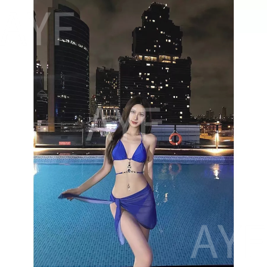 Bộ Đồ Bơi Ba Mảnh Đính Đá Thời Trang Mùa Hè Quyến Rũ Cho Nữ