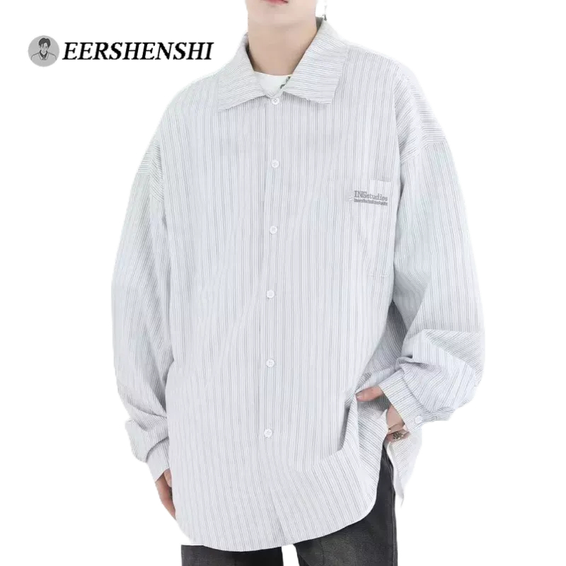 EERSHENSHI Áo Sơ Mi Tay Dài Dáng Rộng Họa Tiết Kẻ Sọc Phong Cách Harajuku Nhật Bản Chất Lượng Cao Cho Nam Và Nữ