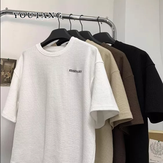 Áo thun nam YOUTANG tay ngắn cổ tròn màu trơn phong cách Harajuku