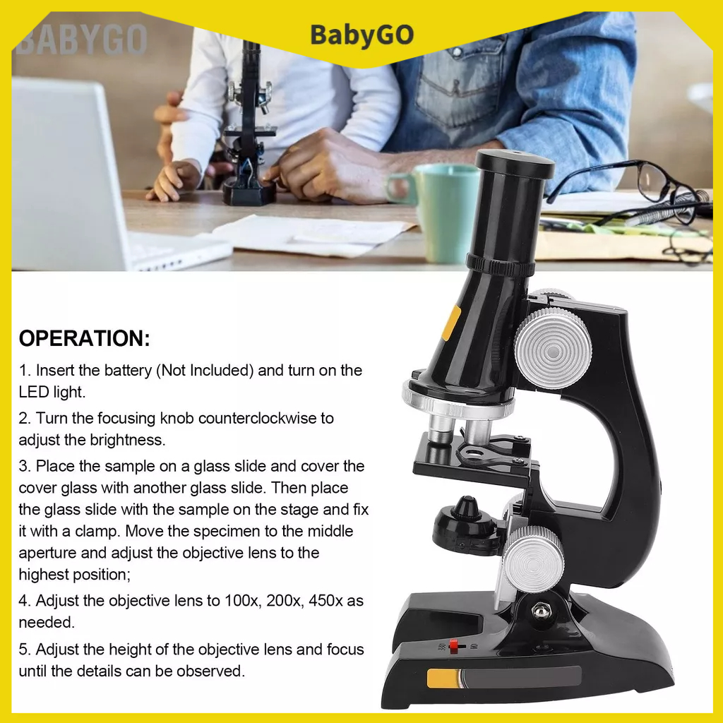 BabyGo Bộ kính hiển vi Kính sinh học LED phòng thí nghiệm cho đồ chơi giáo dục tại nhà trường