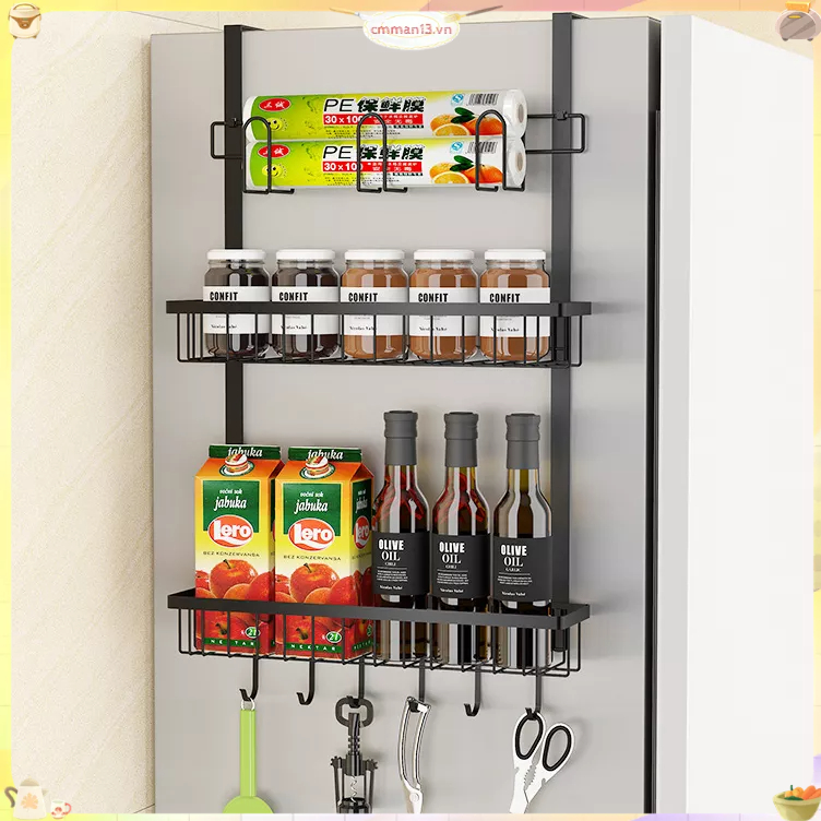 Best cook Kệ Treo Tủ Lạnh Không Cần Đinh Có Móc Đen Giá Đựng Gia Vị Cho Nhà Bếp Đình
