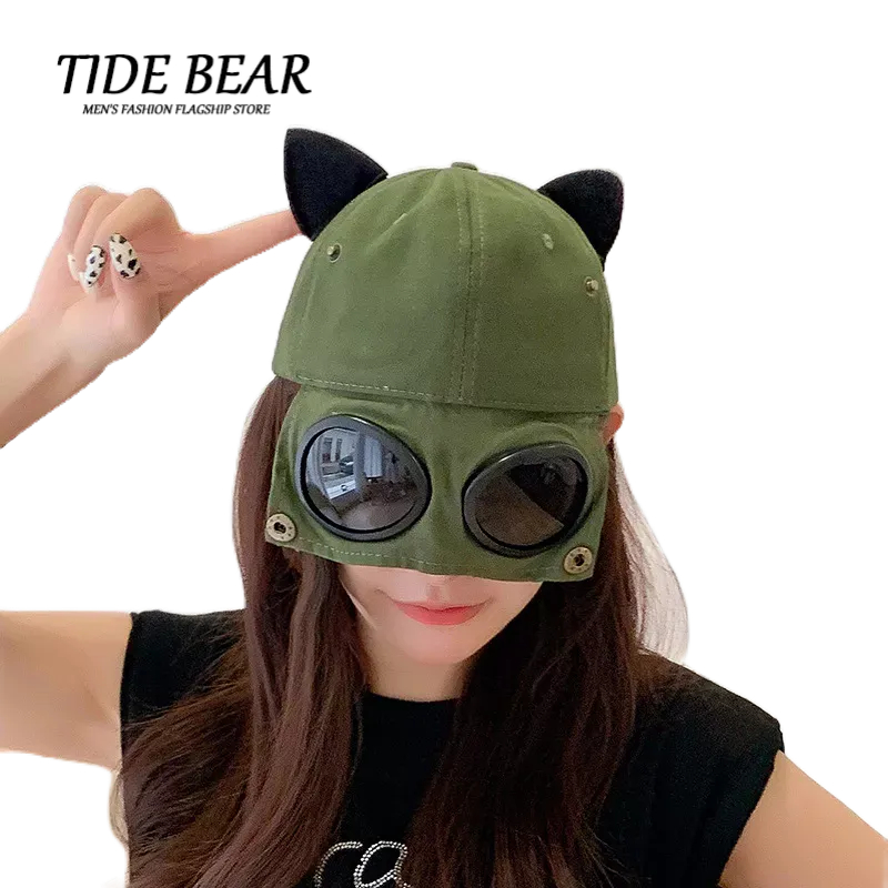 TIDE BEAR Mũ Lưỡi Trai Hình Tai Mèo Dễ Thương Phong Cách hip hop Đường Phố Hàn Quốc