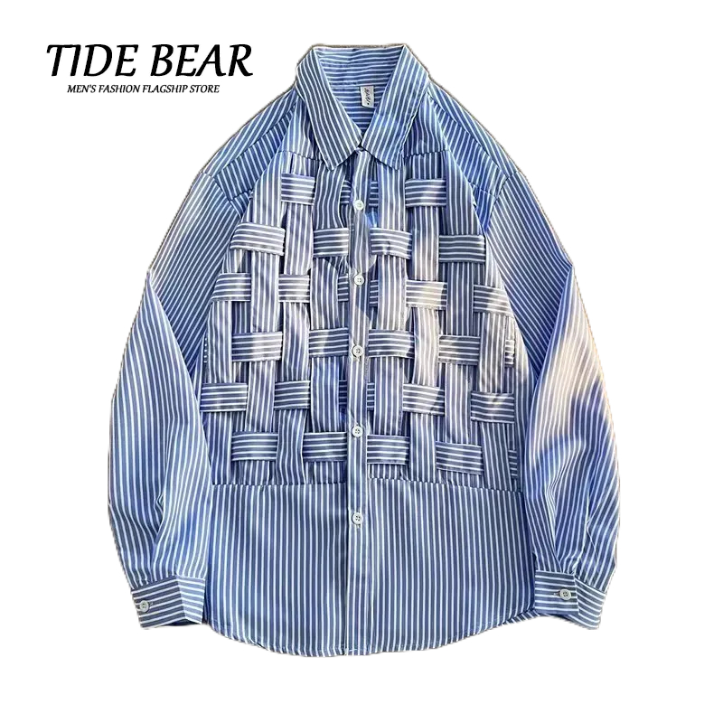 TIDE BEAR Áo Sơ Mi Tay Dài Phong Cách Harajuku Nhật Bản Thời Trang Cho Nam