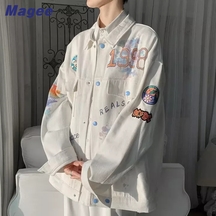 Áo Khoác Denim Tay Dài In Họa Tiết Graffiti Phong Cách Hàn Quốc Thời Trang Cao Cấp Cho Nam