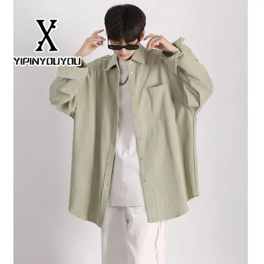 YIPINYOUYOU Áo Sơ Mi Dài Tay Dáng Rộng Thời Trang Mùa Hè Giản Dị Dành Cho Nam