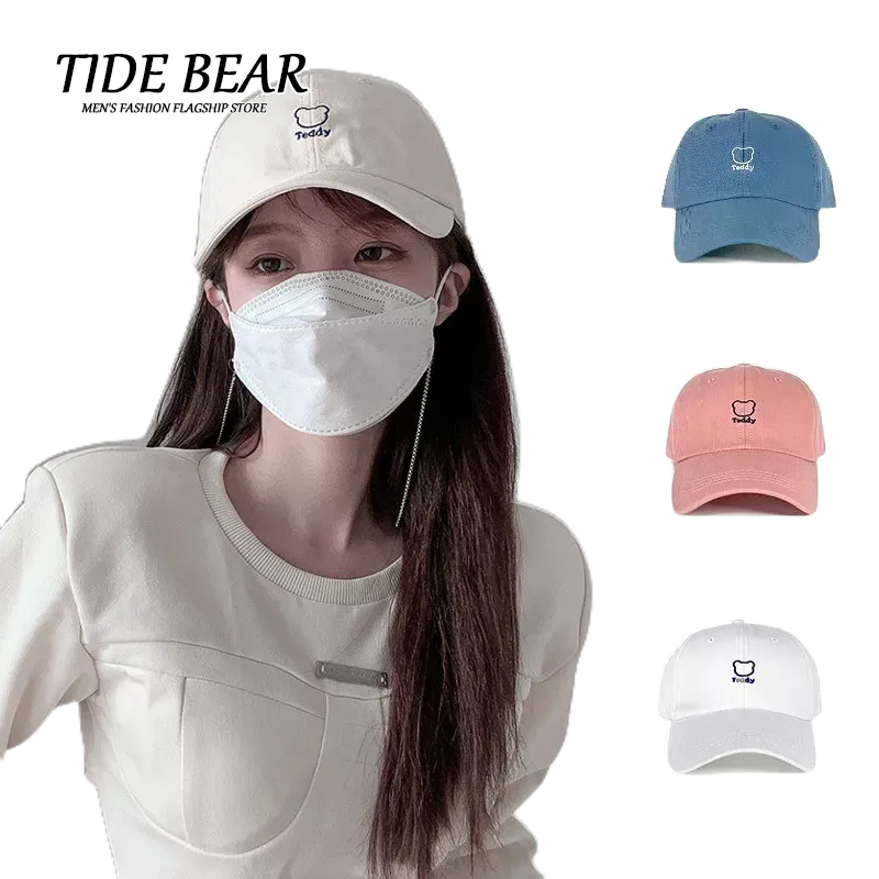 TIDE BEAR Mũ Lưỡi Trai Thêu Hình Gấu Dễ Thương Phong Cách Hàn Quốc