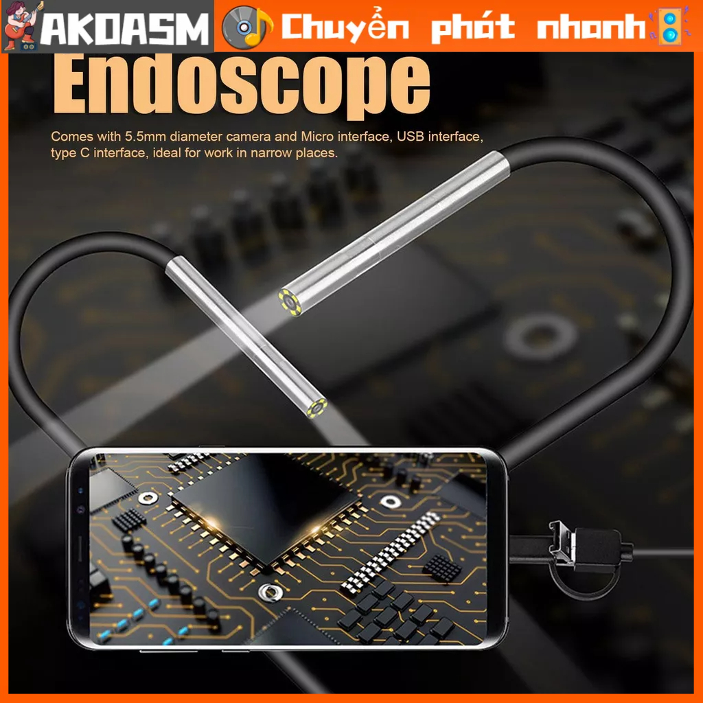 AKOASM Camera nội soi 5 5mm 3 trong 1 USB Borescope IP67 Chống nước để bảo trì kiểm tra
