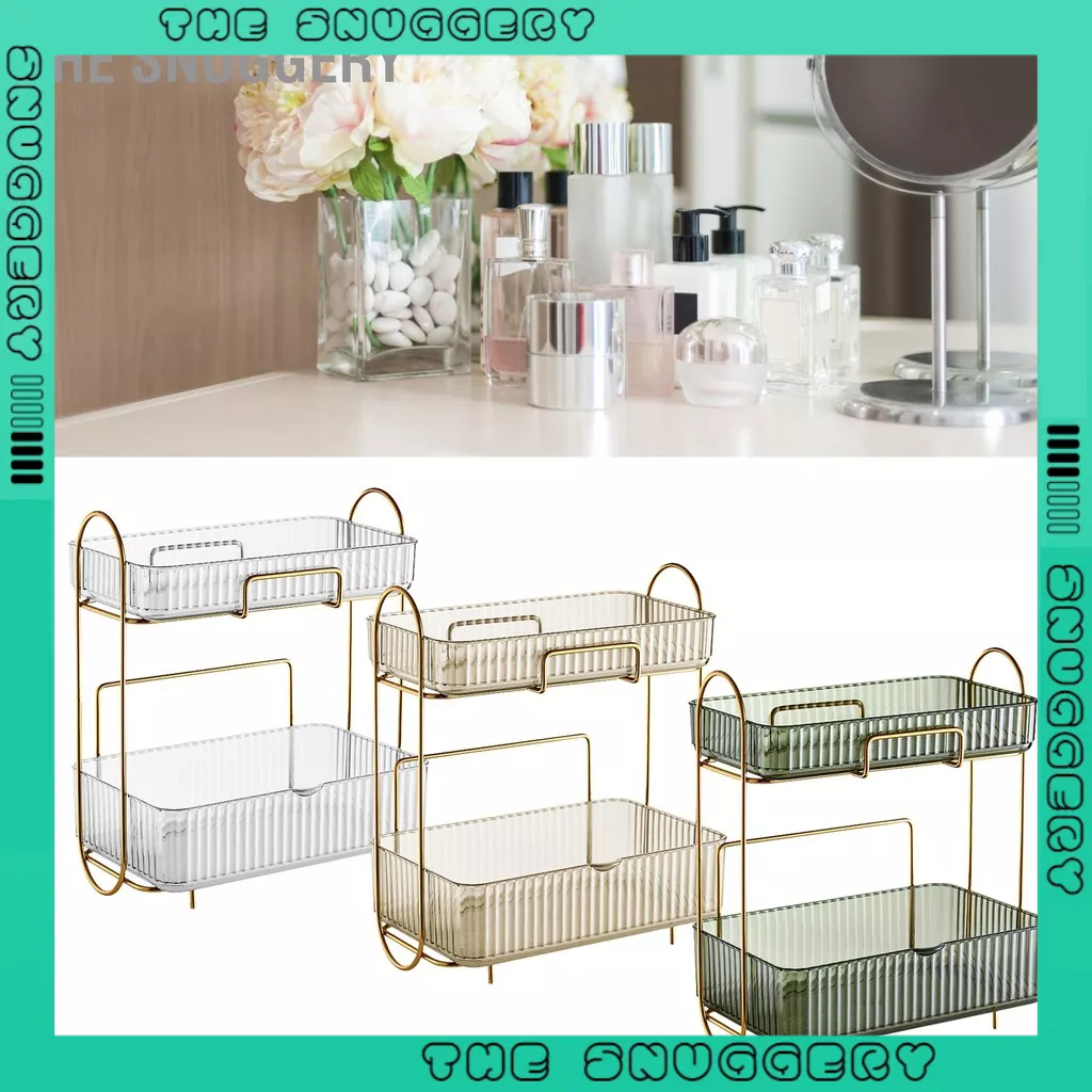 The Snuggery Công cụ sắp xếp quầy phòng tắm 2 lớp có hộp thể tháo rời Dung tích lớn Kệ đựng đồ trang điểm cho mặt bàn ngủ